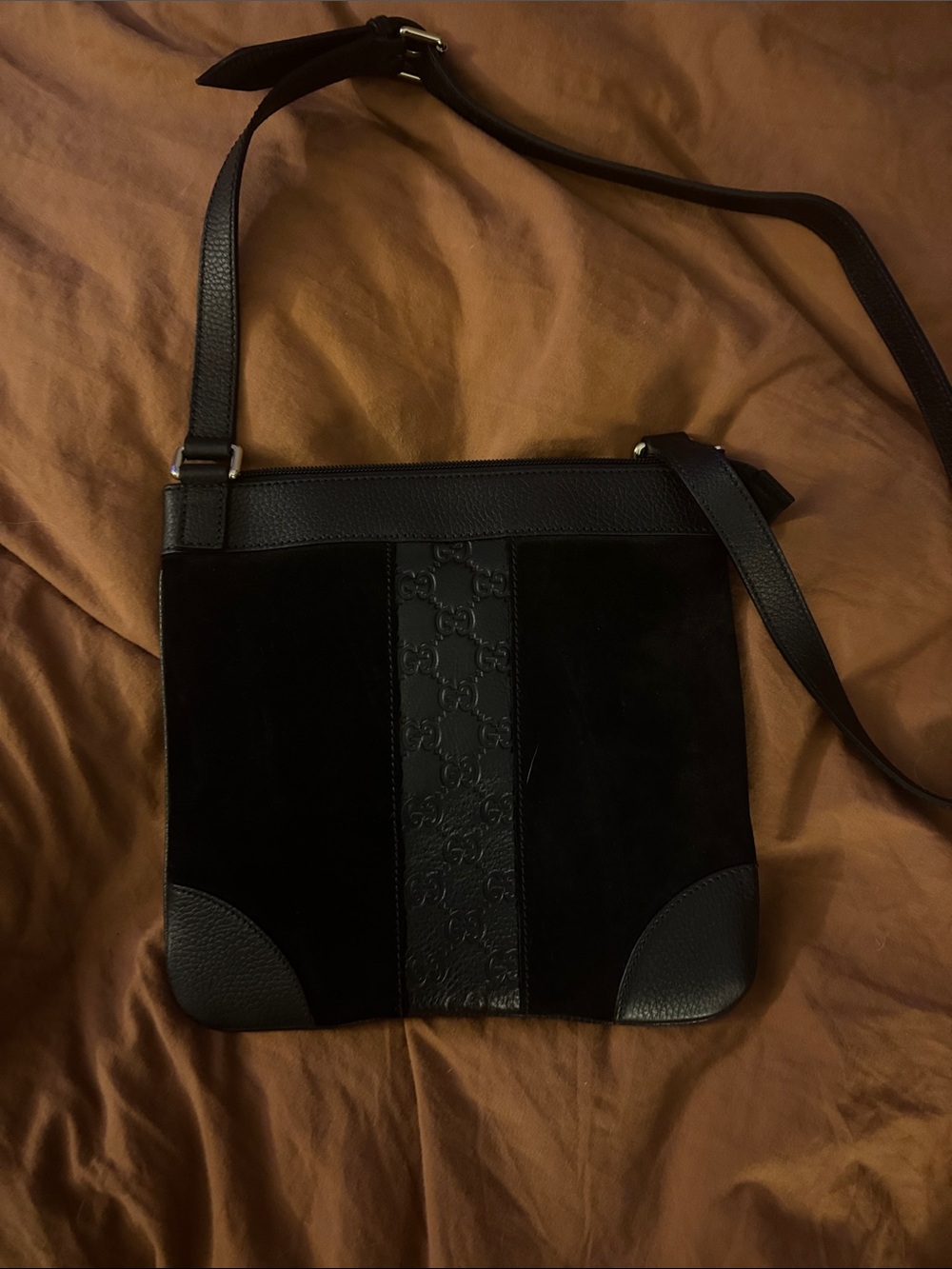 Gucci Black Suede and Leather Crossbody Bag